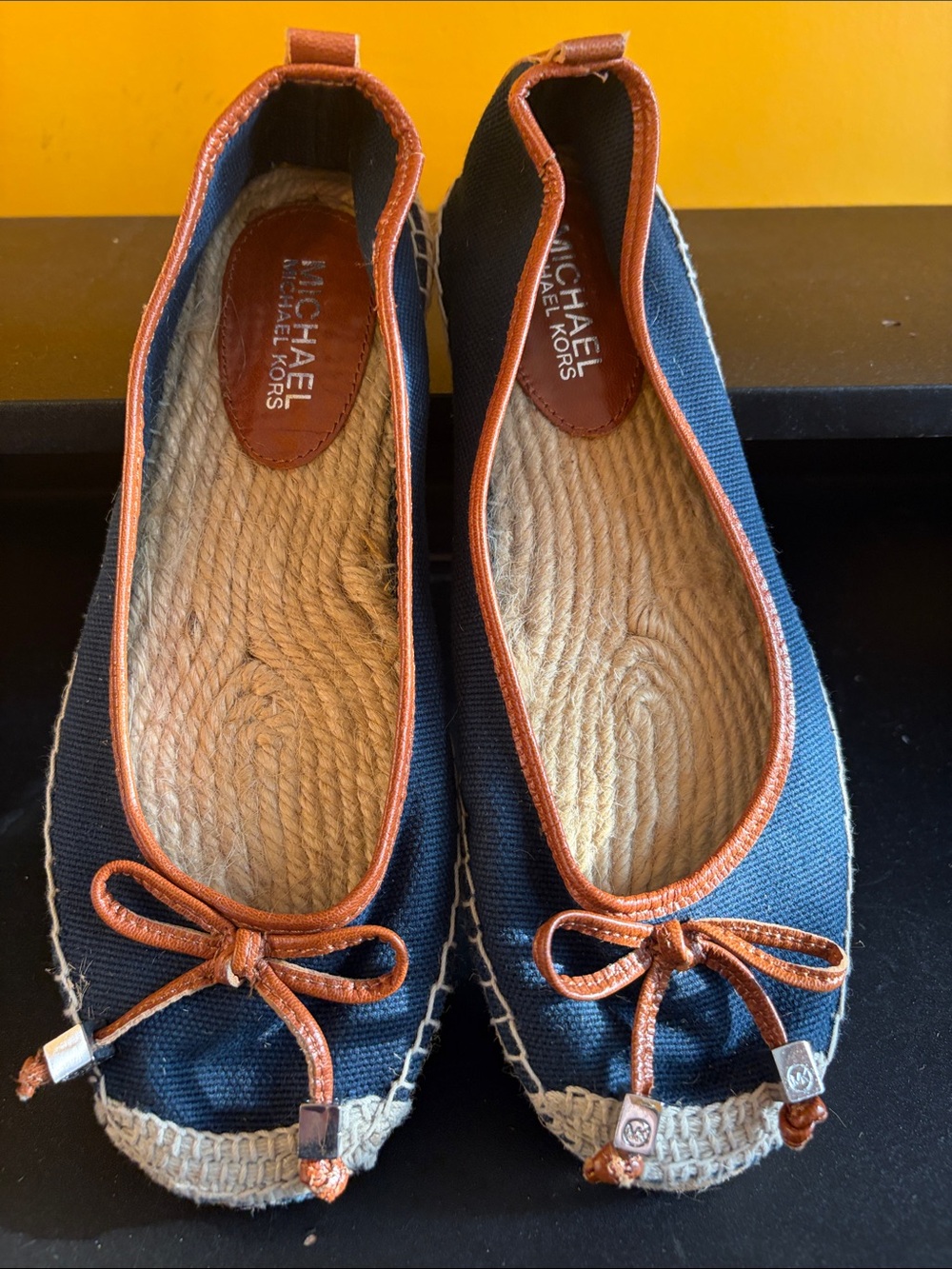 MICHAEL Michael Kors Navy and Brown Espadrille Ballet Flats with Bow size 7M
